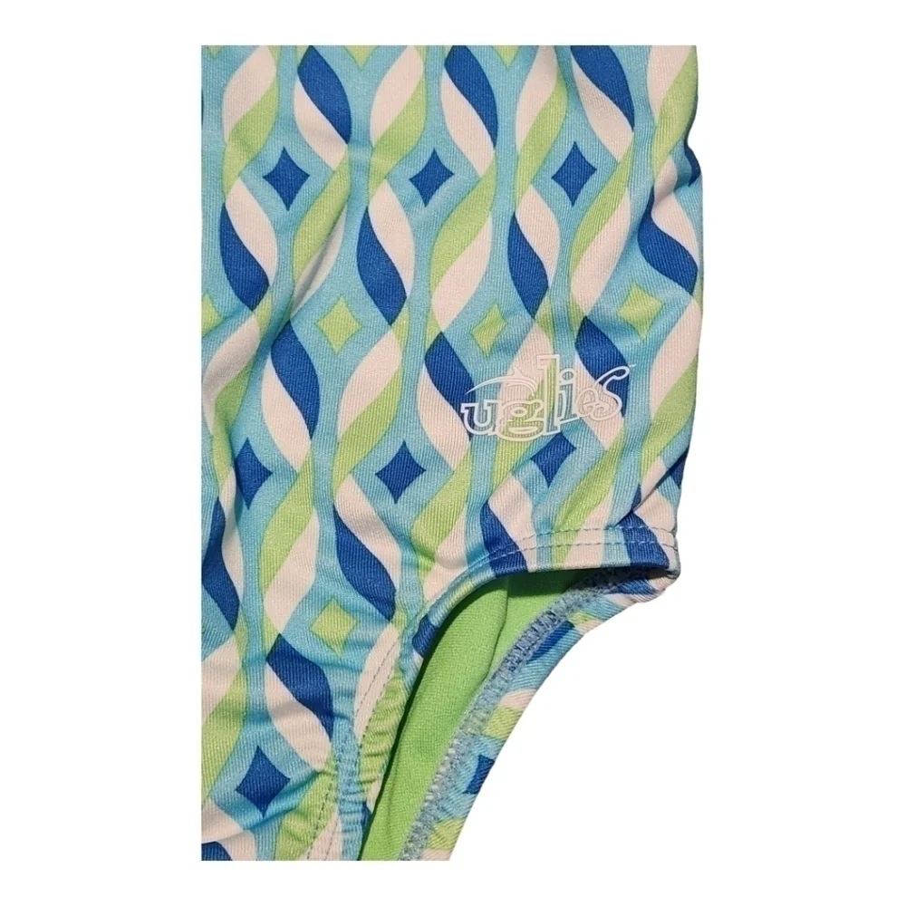 DOLFIN Girl's Blue Green and White One Piece Swim Suit, size 8